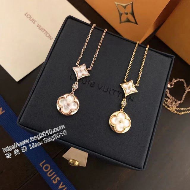 Louis Vuitton新款飾品 路易威登經典雙花項單鑽鏈 LV天然白貝母四葉草鎖骨鏈  zglv2140
